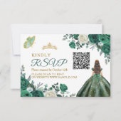 Smaragdgroene jurken Quinceañera QR RSVP kaart (Voorkant)