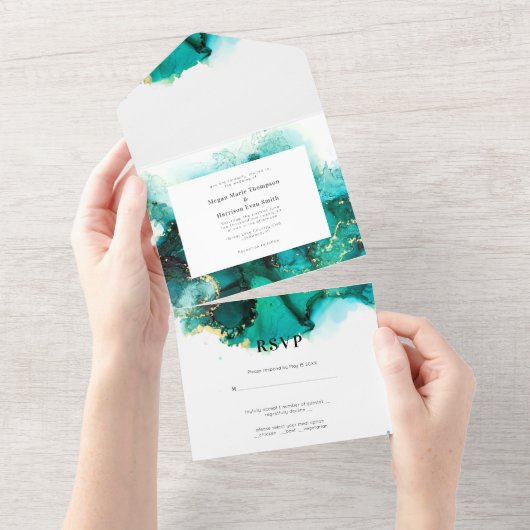 Smaragdgroene juweeltoon trouwkaart all in one uitnodiging (Afscheurbaar)