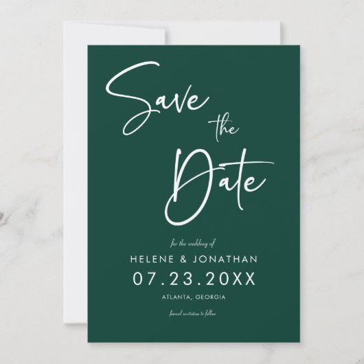 Smaragdgroene kalligrafie minimale bruiloft save the date (Voorkant)