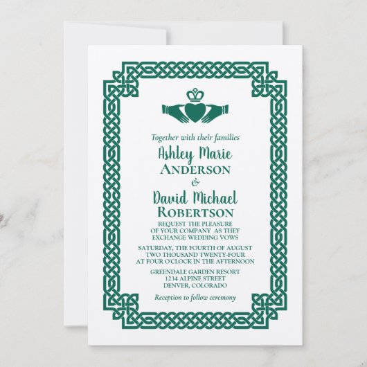 Smaragdgroene Keltische knoop Claddagh bruiloft Kaart (Voorkant)