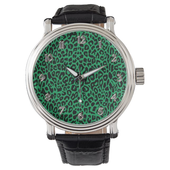 Smaragdgroene Leopard Dierenprint Watch Horloge (Voorkant)