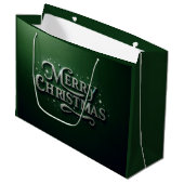 Smaragdgroene "Merry Christmas" geschenktas Groot Cadeauzakje (Voorkant Gekanteld)