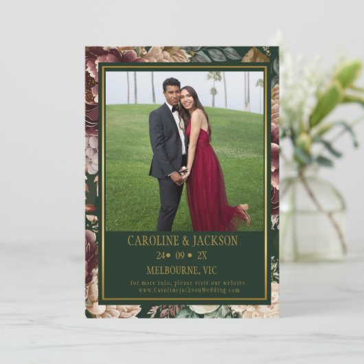 Smaragdgroene moderne foto-huwelijksaankondiging ' save the date (Staand voorkant)