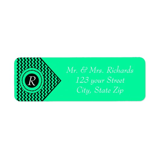 Smaragdgroene Monogram Chevron Etiket (Voorkant)