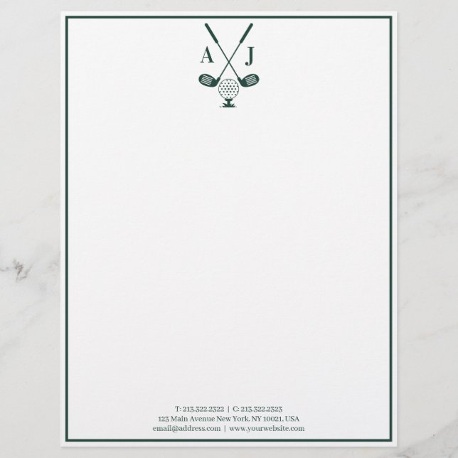 Smaragdgroene Monogram Golf Briefhoofd (Voorkant)
