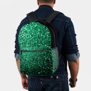 Smaragdgroene nepschittertjes en zwart bedrukte rugzak