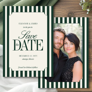 Smaragdgroene Oud Geld Preppy Streep Bruiloft Save The Date