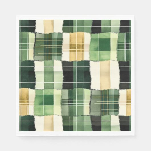 Smaragdgroene Patchwork Plaid Servet (Voorkant)
