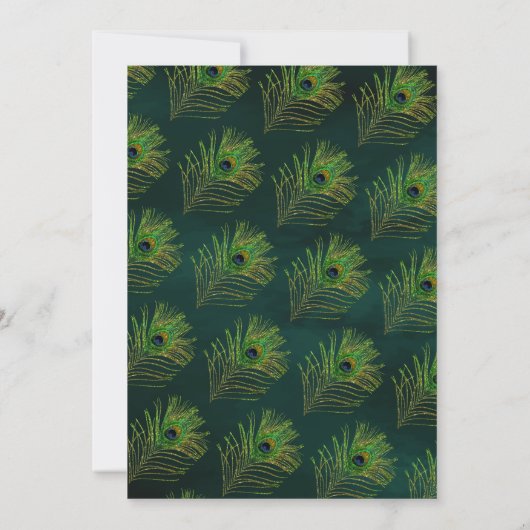 Smaragdgroene pauw veren moslim bruiloft kaart (Achterkant)