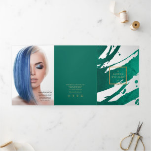 Smaragdgroene penseelstreken Brochure Drieluik Kaart