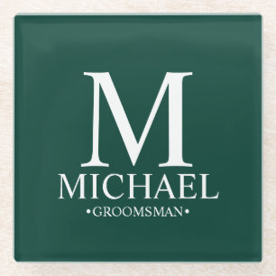 Smaragdgroene Persoonlijke Monogram en Naam Bruids Glazen Onderzetter