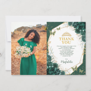Smaragdgroene Quinceanera Foto Bedankkaart Kaart
