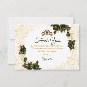 Smaragdgroene Quinceañera Gouden Tiara Rozen Bedankkaart