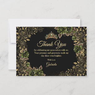 Smaragdgroene Quinceañera Gouden Tiara Rozen Bedankkaart