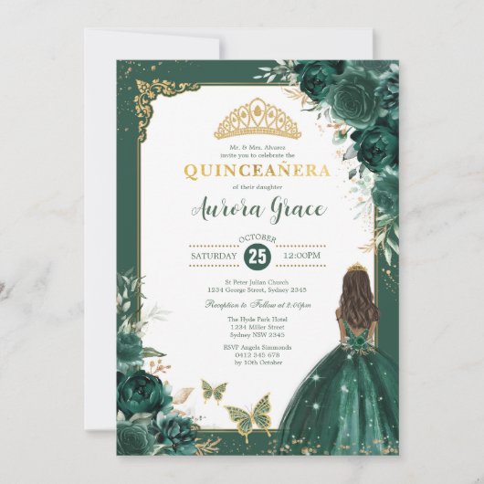Smaragdgroene Quinceañera Prinses Mis Quince Anos Kaart (Voorkant)