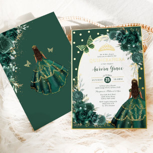 Smaragdgroene Quinceanera Prinses Vlinder Feest Folie Uitnodiging