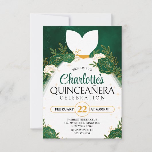 Smaragdgroene Quinceañera﻿ Witte Prinsessenjurk Kaart (Voorkant)