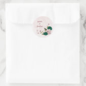 Smaragdgroene roze bloemen bruiloft ronde sticker (Tas)