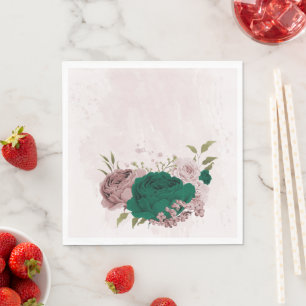 Smaragdgroene roze bloemen bruiloft servet