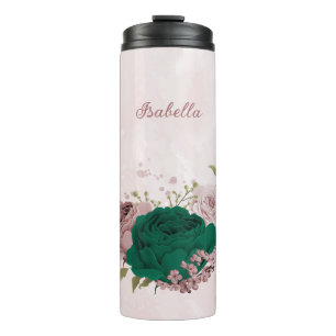 smaragdgroene roze bloemen bruiloft thermosbeker