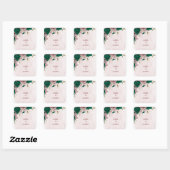 Smaragdgroene roze bloemen bruiloft vierkante sticker (Vel)