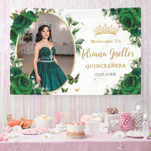 Smaragdgroene Rozen Bloemstuk Quinceañera Foto Spandoek