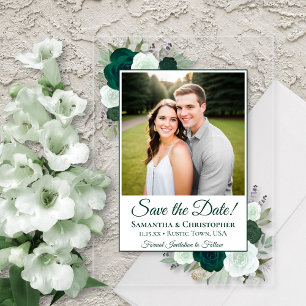 Smaragdgroene Rozen Bruiloft Save the Date Foto Acryl Uitnodigingen