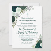 Smaragdgroene Rozen Modern Katholiek Bruiloft Kaart (Voorkant)