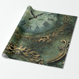Smaragdgroene Rustieke Steampunk Klok Cadeaupapier