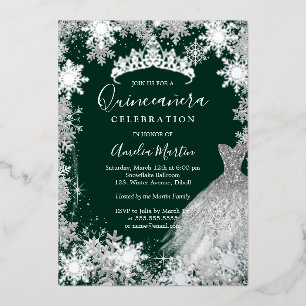 Smaragdgroene Sneeuwvlok Winter Quinceanera Folie Uitnodiging