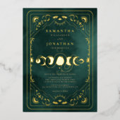 Smaragdgroene tarot hemelse bruiloft goud folie uitnodiging (Voorkant)