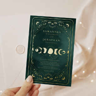 Smaragdgroene Tarot Hemelse Trouw Goud Folie Uitnodiging