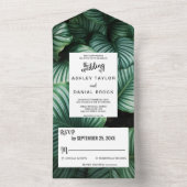 Smaragdgroene tropische chic bloemige Trouw Alles  All In One Uitnodiging (Binnen)