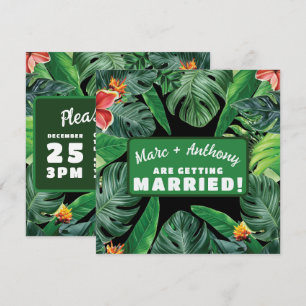 Smaragdgroene Tropische Jungle Bestemmingsbruiloft Save The Date