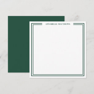 Smaragdgroene Twee Rand Naam Monogram Vierkant Notitiekaartje