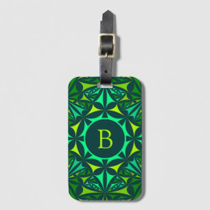 Smaragdgroene Versierde Kaleidoscoop Monogram Bagagelabel