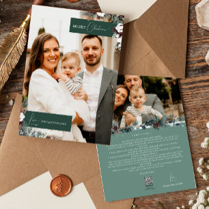 Smaragdgroene Vintage Kerst Familieportret Feestdagenkaart