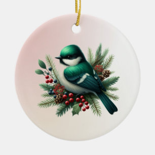 Smaragdgroene Vogels en Takken Keramisch Ornament