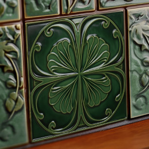 Smaragdgroene wanddecoratie Art Nouveau keramiek Tegeltje