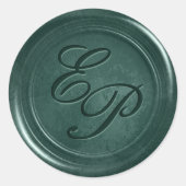 Smaragdgroene waszegelsticker met initialen ronde sticker (Voorkant)