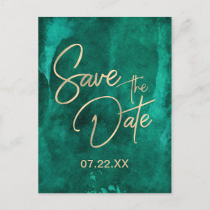 Smaragdgroene Waterverf & Goud Save the Date Aankondigingskaart