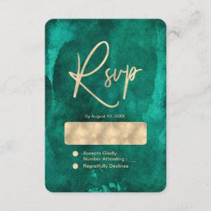 Smaragdgroene Waterverf & Gouden Bruiloft RSVP Kaartje