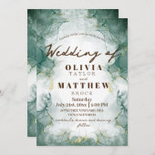 Smaragdgroene waterverf moderne trouw  kaart (Voorkant / Achterkant)
