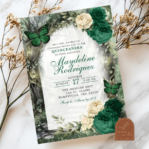 Smaragdgroene Whimsical Forest Quinceanera Kaart