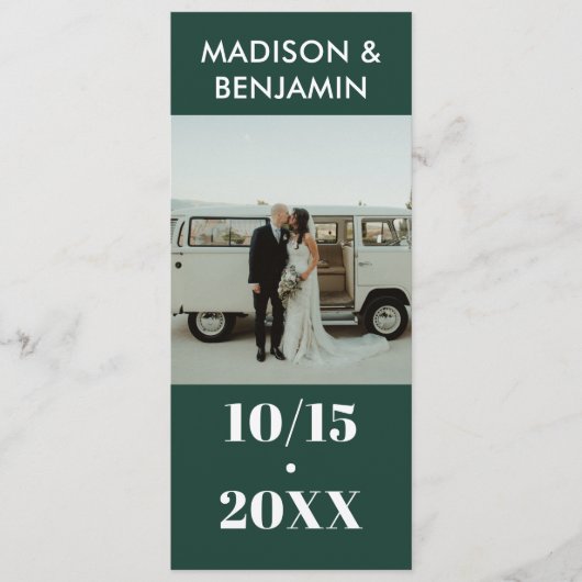 Smaragdgroene witte foto Bold Minimalist Wedding Programma (Voorkant)