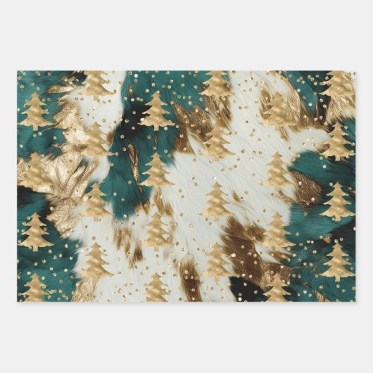 Smaragdgroene witte gouden kerstboom inpakpapier vel (Voorkant)