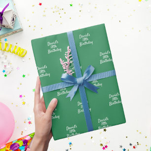 Smaragdgroene witte naam lettertype cadeaupapier