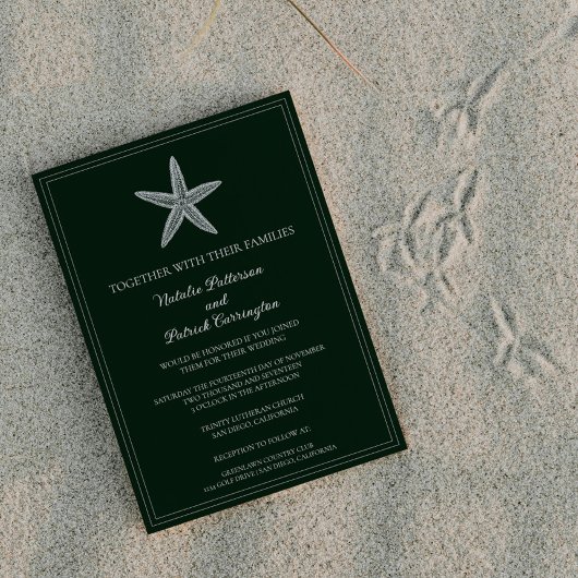 Smaragdgroene zeester bruiloft uitnodiging