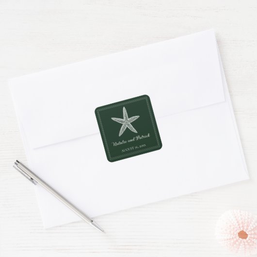 Smaragdgroene zeesterren bruiloft stickers (Envelop)