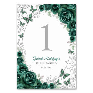 Smaragdgroene Zilveren Bloemstuk Quinceanera Kaart